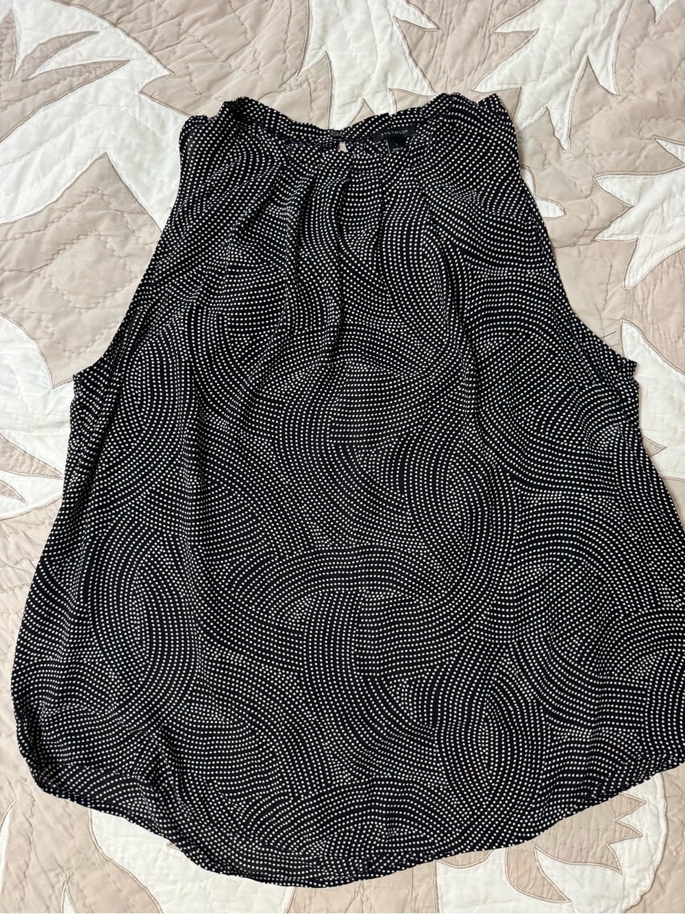 Ann Taylor Black Sleeveless Dot-Swirl Blouse